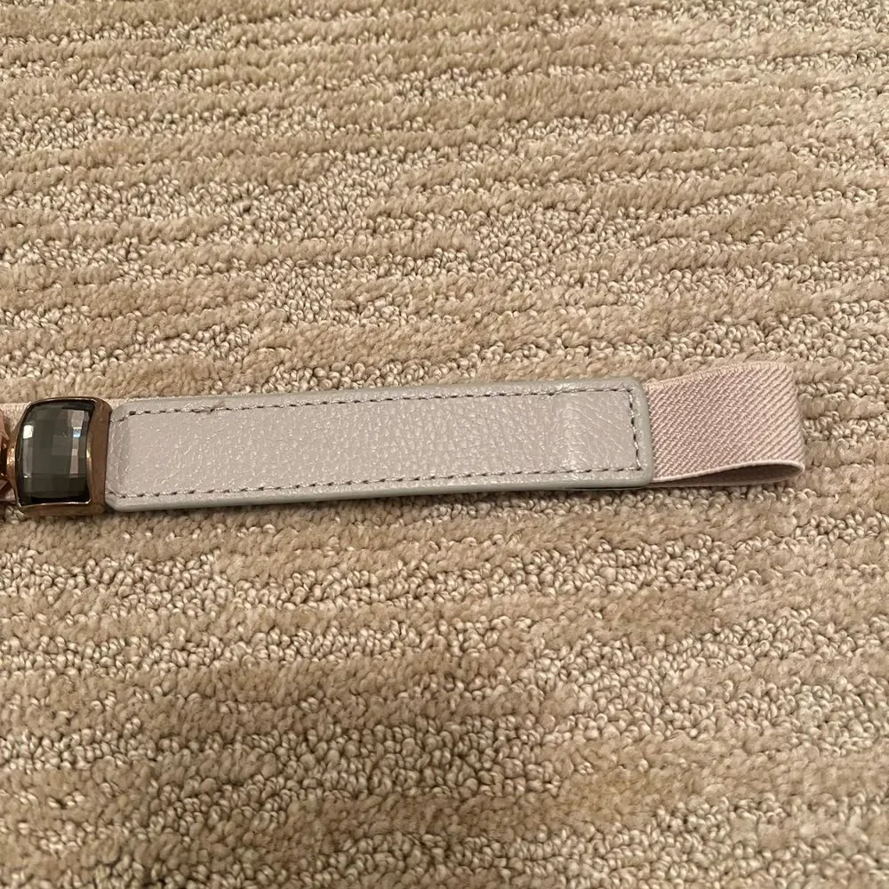 Elise M. Cream Leather Elastic Belt with Gold Gem Buckle